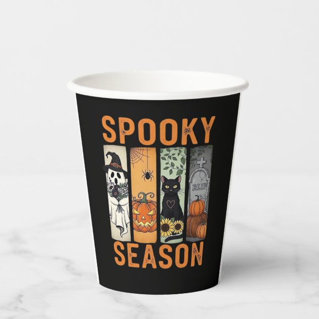 Spooky Season � Cute Ghost, Black Cat, Pumpkin & H Paper Cups (Front)