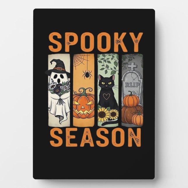 Spooky Season – Cute Ghost, Black Cat, Pumpkin & H Plaque (Front)
