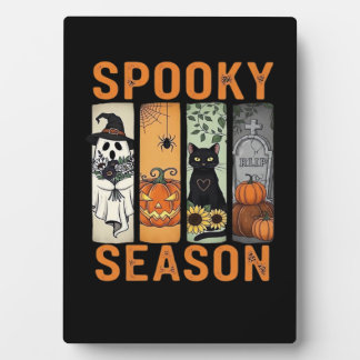 Spooky Season � Cute Ghost, Black Cat, Pumpkin & H Plaque