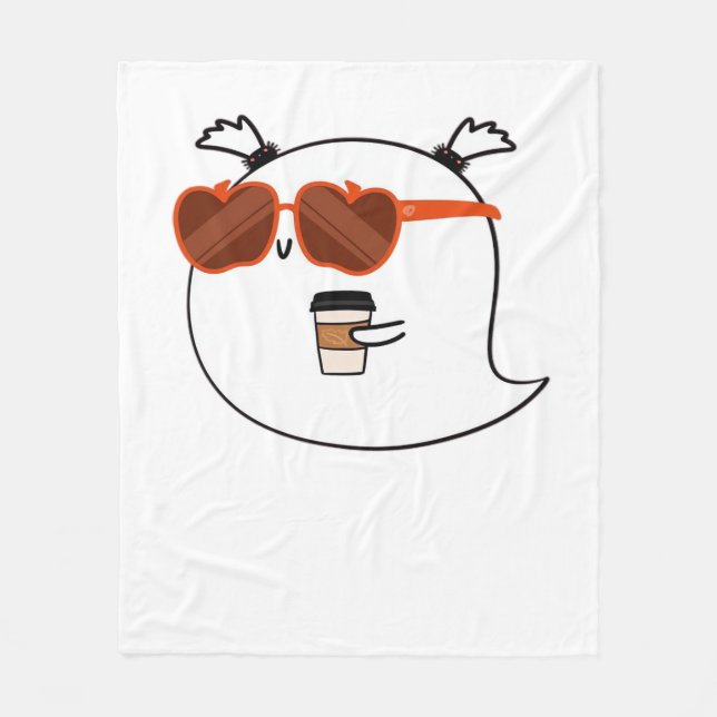 Spooky Season Cute Ghost Classic T-Shirt Fleece Blanket (Front)