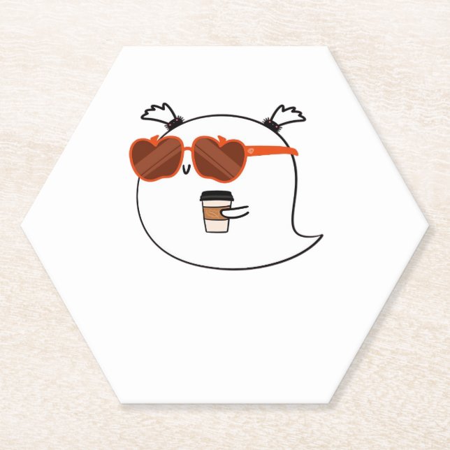Spooky Season Cute Ghost Classic T-Shirt Paper Coaster (Front)