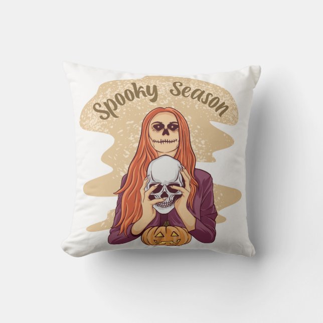 Spooky Season Cute Ghost Funny Halloween Groovy Cushion (Front)