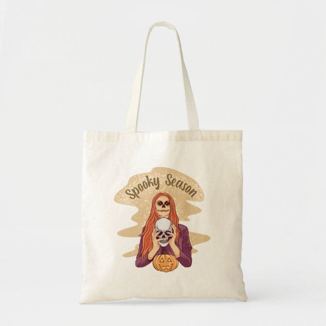 Spooky Season Cute Ghost Funny Halloween Groovy Tote Bag (Front)