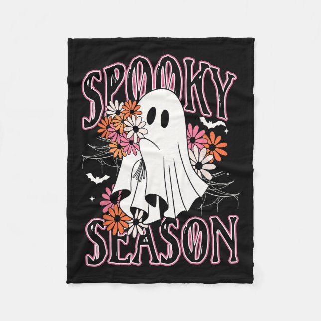 Spooky Season Cute Ghost Halloween Costume Floral  Fleece Blanket (Front)