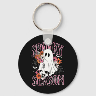 Spooky Season Cute Ghost Halloween Costume Floral Key Ring