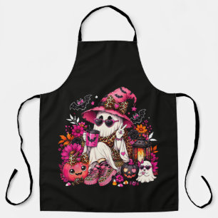 Spooky Season Cute Ghost in Witch Hat and Pumpkin Apron