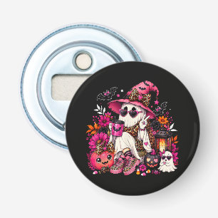 Spooky Season Cute Ghost in Witch Hat and Pumpkin Bottle Opener