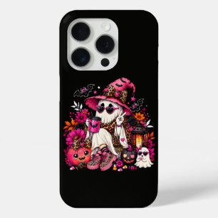 Spooky Season Cute Ghost in Witch Hat and Pumpkin iPhone 15 Pro Case