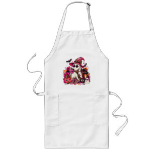 Spooky Season Cute Ghost in Witch Hat and Pumpkin Long Apron