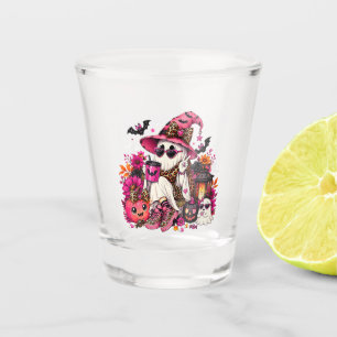 Spooky Season Cute Ghost in Witch Hat and Pumpkin Shot Glass