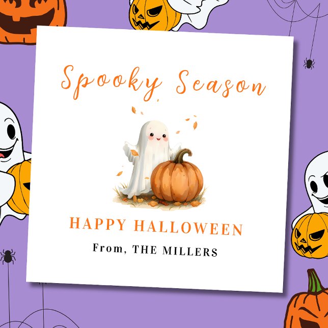 Spooky Season Cute Ghost Pumpkin  Square Sticker (Creator Uploaded)