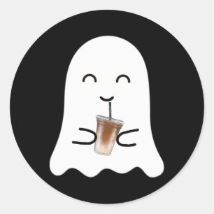 Spooky Season Cute Little Ghost Ice Coffee Hallowe Classic Round Sticker