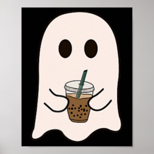 Spooky Season Cute Little Ghost Ice Coffee Hallowe Poster