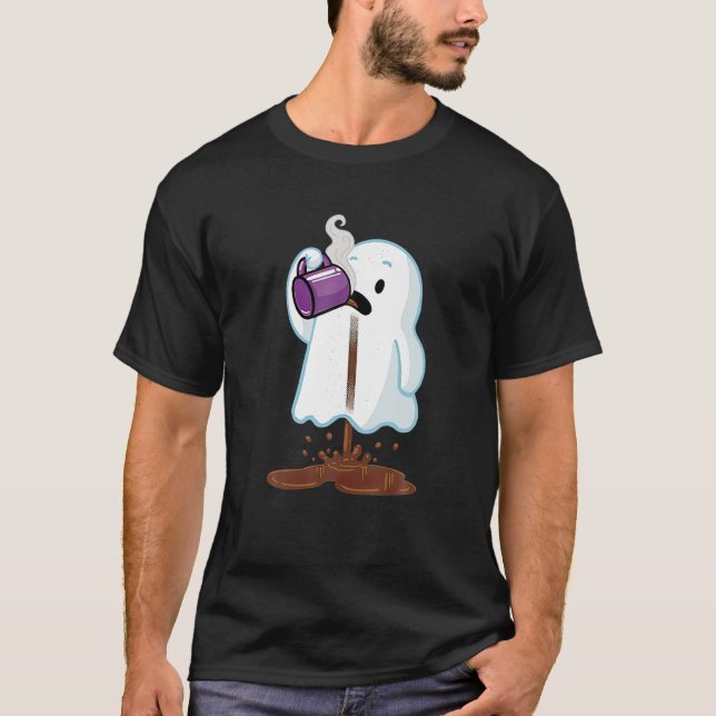 Spooky Season Cute Little Ghost Ice Coffee T-Shirt (Front)