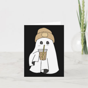 Spooky Season Cute Retro Ghost Ice Coffee Hallowee Card