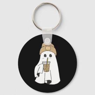 Spooky Season Cute Retro Ghost Ice Coffee Hallowee Key Ring