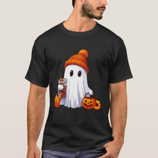 Spooky Season Cute Retro Ghost Ice Coffee Hallowee T-Shirt