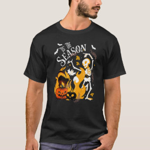 Spooky Season Dancing Skeleton Black Cat Halloween T-Shirt