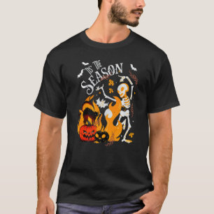 Spooky Season Dancing Skeleton Black Cat Halloween T-Shirt