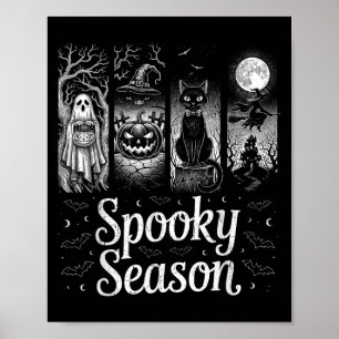 Spooky Season Funny Halloween Boo Witch Cat Pumpki Poster