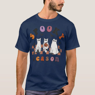 Spooky Season Ghost Black Cat Lover Funny Hallowee T-Shirt