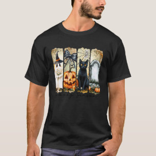 Spooky Season Ghost Black Cat Retro Halloween Coqu T-Shirt
