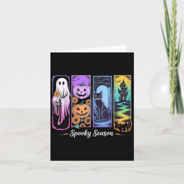 Spooky Season Ghost Cat Pumpkin In Frame Halloween Card (Front)
