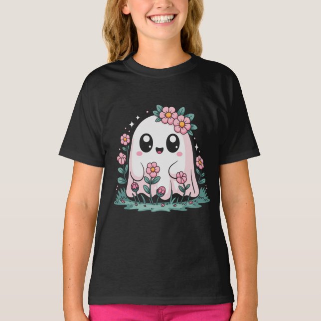 Spooky Season Ghost Cute Halloween Spooky Girls T-Shirt (Front)