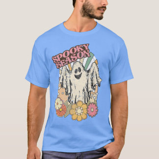 Spooky Season Ghost Floral Girls Women Mom Hallowe T-Shirt