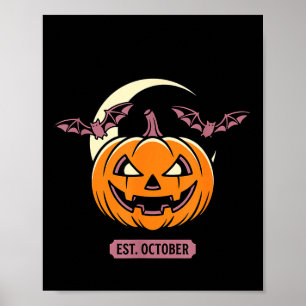Spooky season ghost halloween pumpkin bat trick or poster
