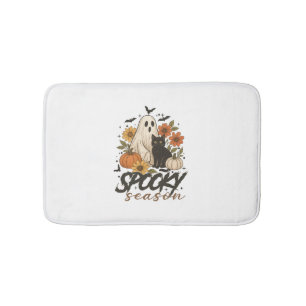 Spooky Season Ghost Retro Spooky Floral Halloween  Bath Mat