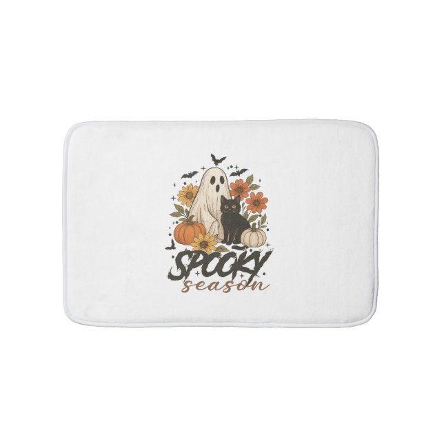 Spooky Season Ghost Retro Spooky Floral Halloween  Bath Mat (Front)