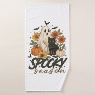 Spooky Season Ghost Retro Spooky Floral Halloween  Bath Towel