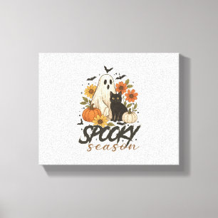 Spooky Season Ghost Retro Spooky Floral Halloween  Canvas Print