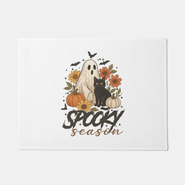 Spooky Season Ghost Retro Spooky Floral Halloween  Doormat (Front)