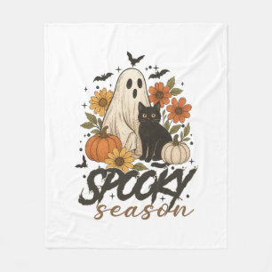 Spooky Season Ghost Retro Spooky Floral Halloween  Fleece Blanket