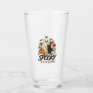 Spooky Season Ghost Retro Spooky Floral Halloween  Glass