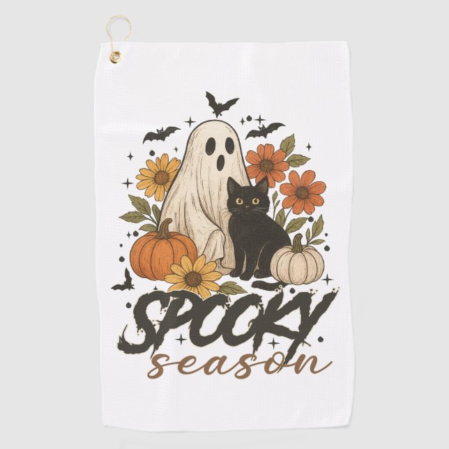 Spooky Season Ghost Retro Spooky Floral Halloween  Golf Towel (Front)