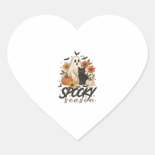 Spooky Season Ghost Retro Spooky Floral Halloween  Heart Sticker