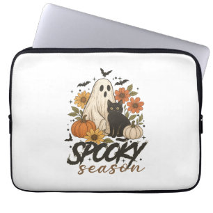 Spooky Season Ghost Retro Spooky Floral Halloween Laptop Sleeve