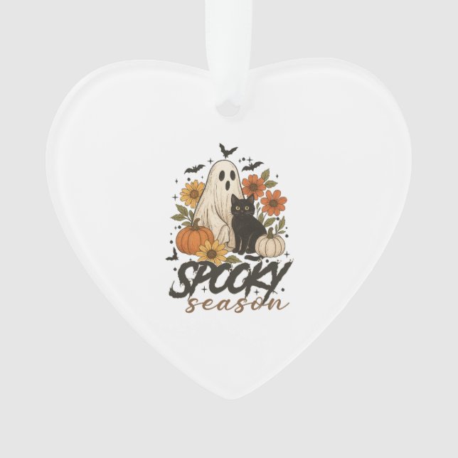Spooky Season Ghost Retro Spooky Floral Halloween  Ornament (Front)