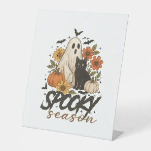 Spooky Season Ghost Retro Spooky Floral Halloween Pedestal Sign