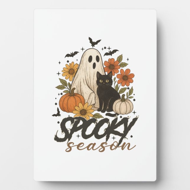 Spooky Season Ghost Retro Spooky Floral Halloween  Plaque (Front)