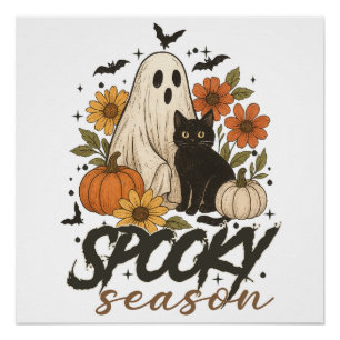 Spooky Season Ghost Retro Spooky Floral Halloween Poster