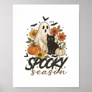 Spooky Season Ghost Retro Spooky Floral Halloween Poster