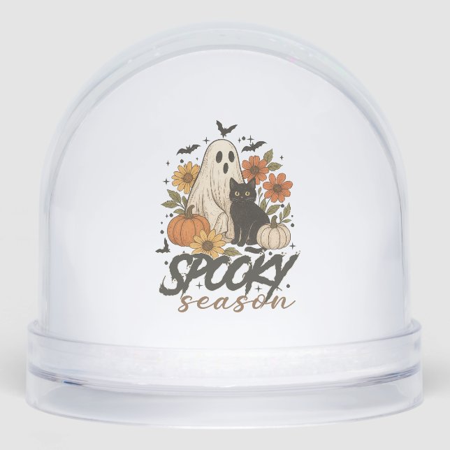 Spooky Season Ghost Retro Spooky Floral Halloween  Snowglobe (Front)