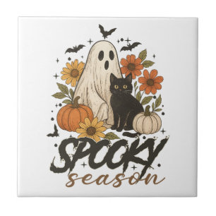 Spooky Season Ghost Retro Spooky Floral Halloween Tile