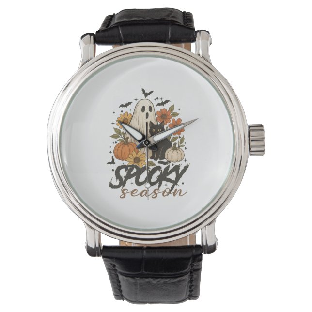 Spooky Season Ghost Retro Spooky Floral Halloween  Watch (Front)