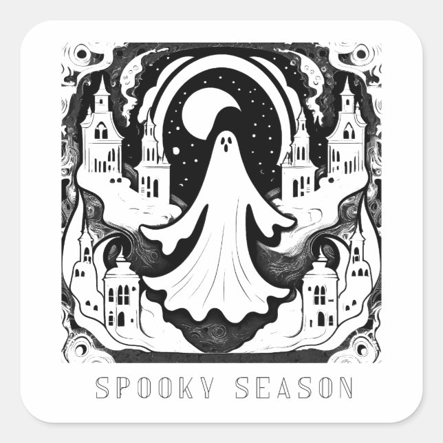 Spooky Season Ghost Town Square Sticker (Front)