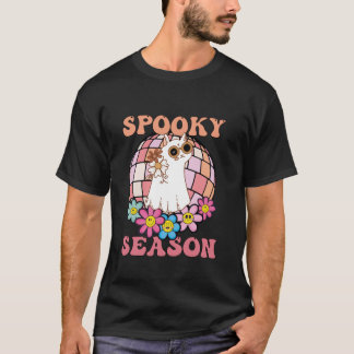 Spooky Season Groovy Ghost Cat Retro Vintage Hallo T-Shirt